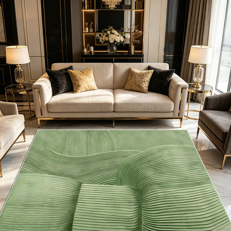 1PC Sage Green Wavy Ribbed Textured area rugs for Living Room, Soft and Comfortable, Suitable for all seasons, easy-to-maintain, machine washable Indoor floor mat, Under Table Farmhouse suitable for dining table, coffee table, bedroom, entryway
