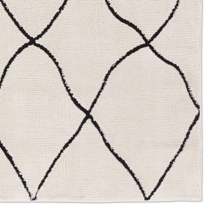 Black and Ivory Trellis Rectangular 10' x 14' Shag Rug