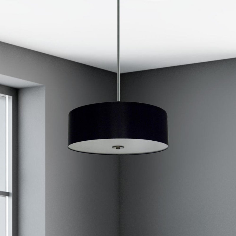Lustre tambour 4 lumières à abat-jour Olivo, Noir discret