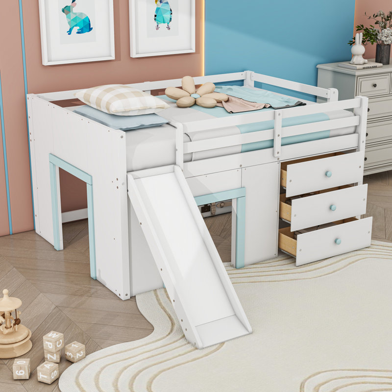 Lit mezzanine double avec rangement, Blanc