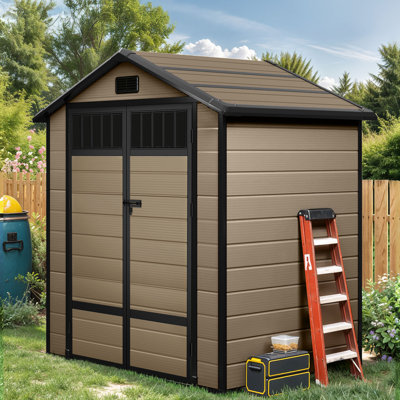 6x4.4 Ft Resin Storage Shed With Fence-style And Side Windows