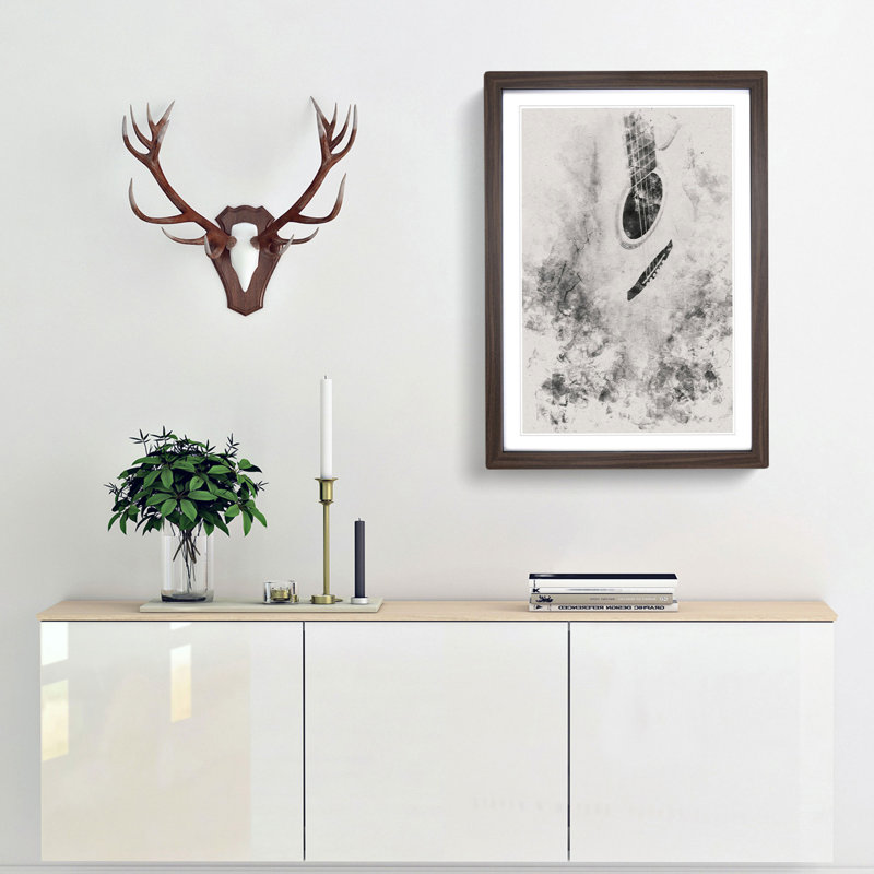 Cracked Acoustic Guitar Watercolour - Framed Print, Walnut Framed, 63cm H x 45cm W x 2cm D