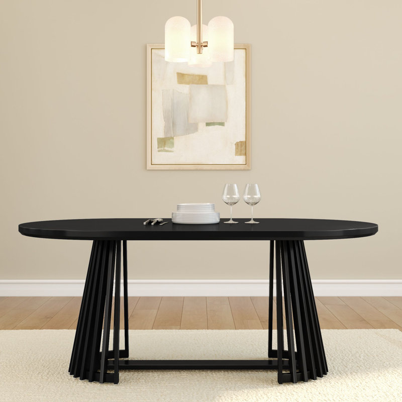 Table de salle à manger ovale moderne 72 "avec base à lattes Lido, Noir