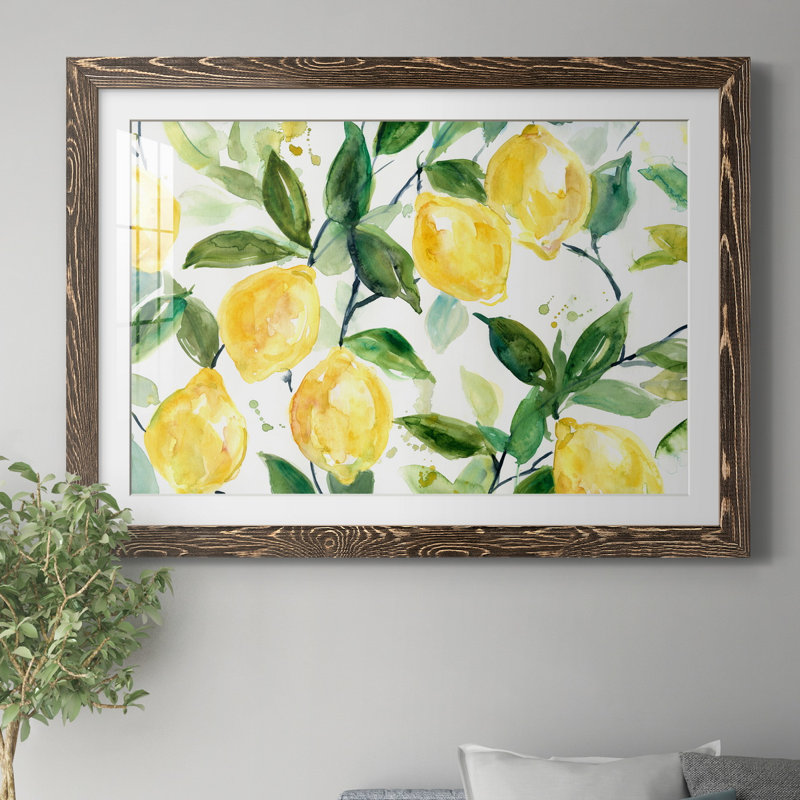 Lemony Branches par J Paul - reproduction d'art sur papier encadrée, Papier, cadre noyer, H 31,5 po x l 23,5 po x P 1,5 po