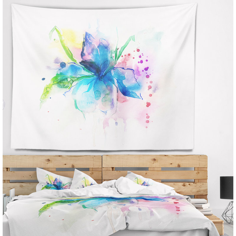 Tapisserie d’art à motif aquarelle animal iris, H 68 po x l 80 po