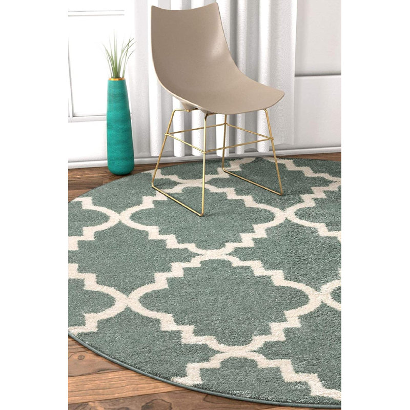 Tapis géométrique rond en polypropylène tissé à la machine 5 pi 3 po