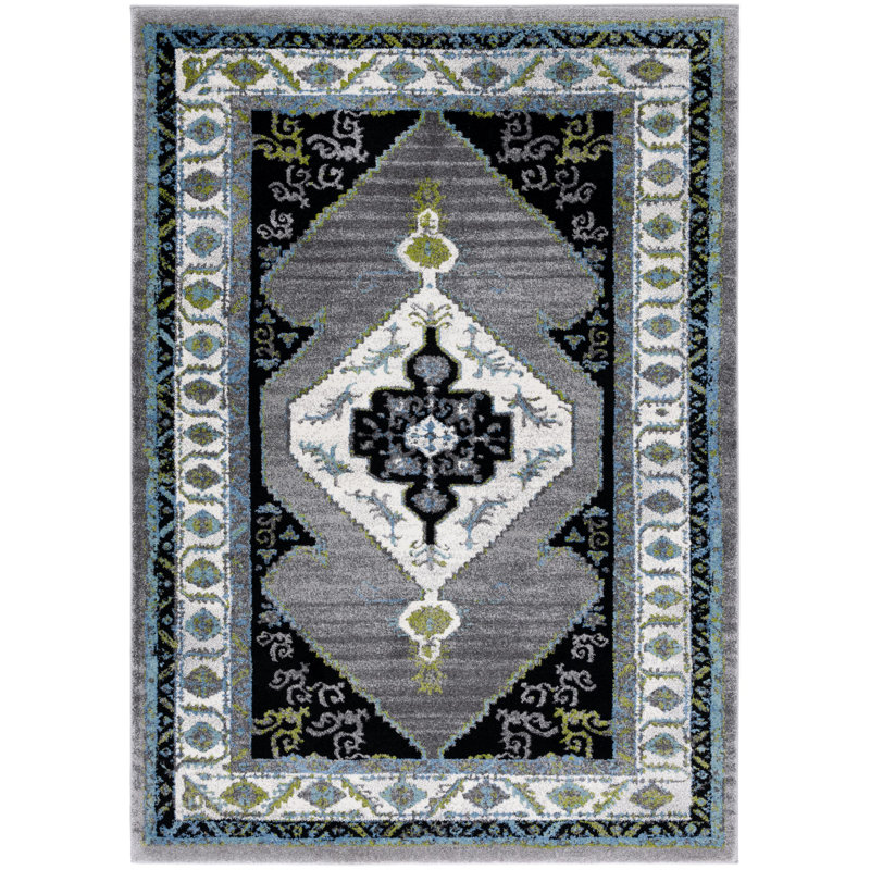 Evanoff 260 Area Rug In Grey / Green, Rectangle 6'7" x 9'