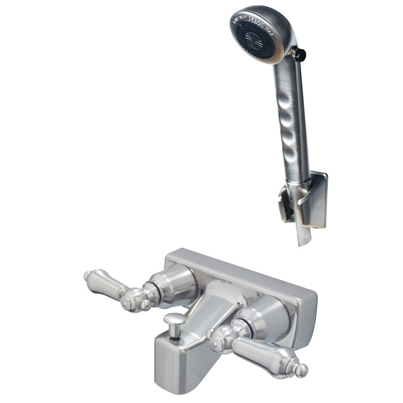 RV/Motorhome Two Handle Non-Metallic Tub Shower Diverter with Matching Hand Held Shower Set, Brushed Nickel