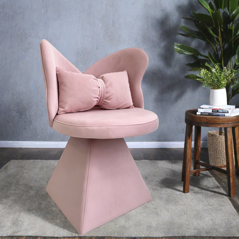 Chaises d'appoint pivotantes Modern 360, dossier papillon en chenille rose pour meuble-lavabo