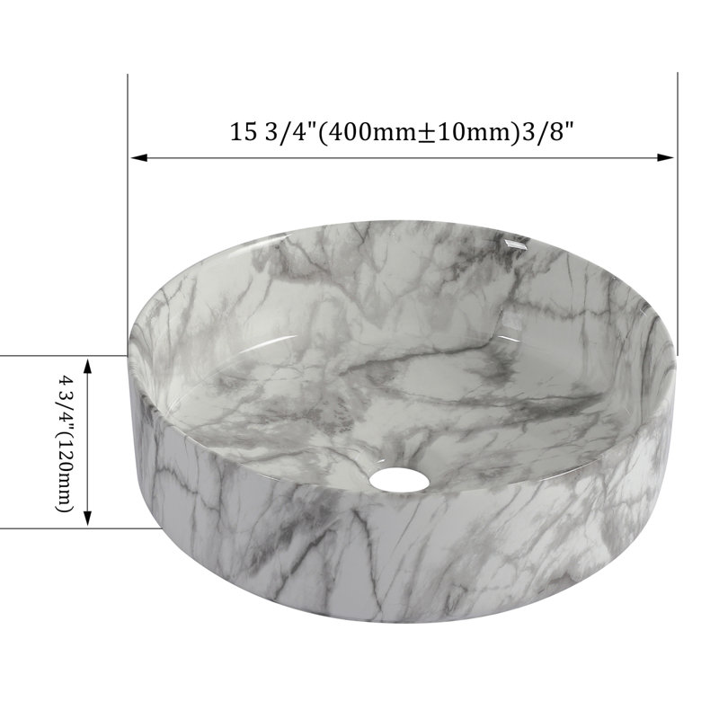 Lavabo de salle de bain rond en céramique sur fond blanc avec motifs gris (UNOR B QQ), Blanc / Gris