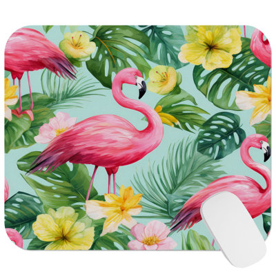Animals Hawaiian Tropical Flamingos and Botanical II Birds Flamingo Tropical Gaming Cute Office Laptop Desk Pad Gift Mat Square Rectangle Non-Slip Mousepad