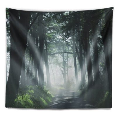 Tapisserie paysage forêt tropicale dense au lever du soleil