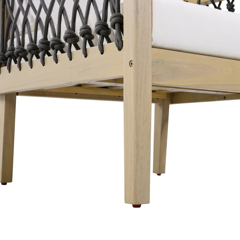 Fauteuil club d'extérieur en bois d'acacia avec corde tissée à la main