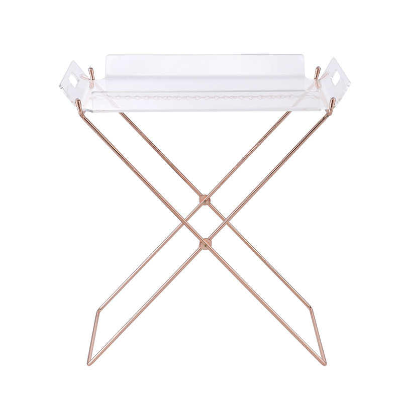 Table-plateau transparente et cuivrée avec plateau amovible