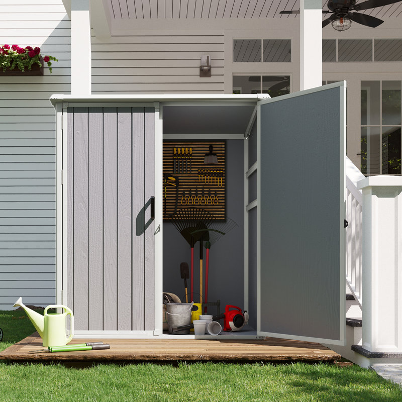 5 Ft. W X 3 Ft. D Resin Shed With Floor And Lockable Door, Grey