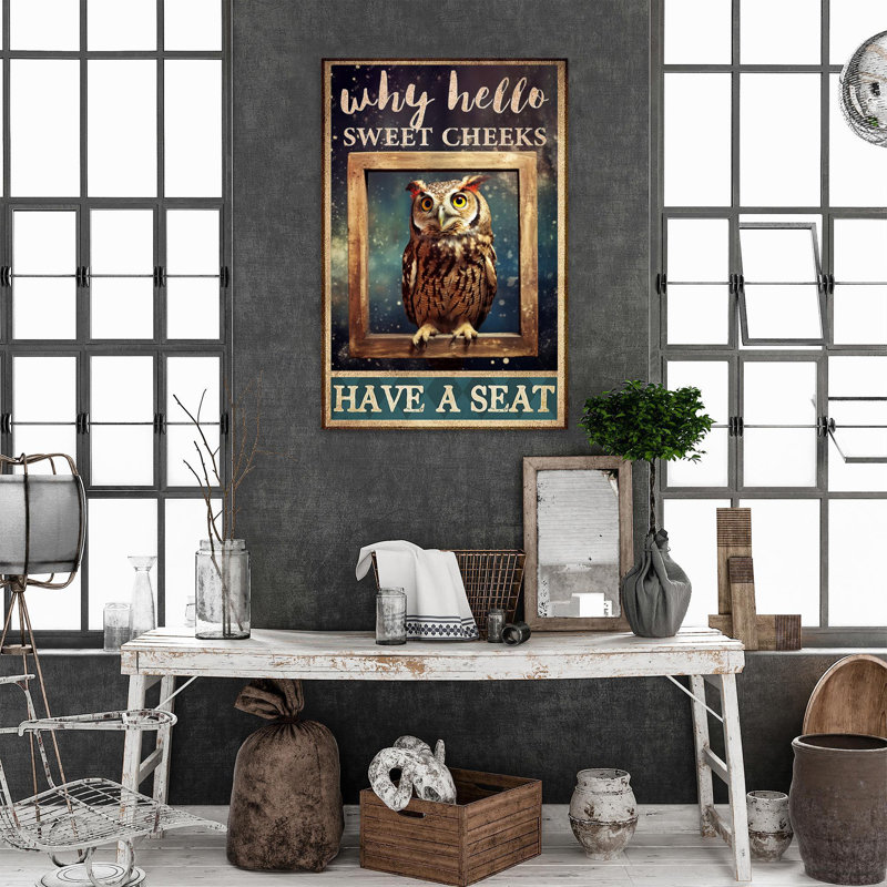 Owl Why Hello Sweet Cheeks - 1 Piece Rectangle Gra " Owl Why Hello Sweet Cheeks - 1 Piece Rectangle Graphic Art Print On Wrapped Canvas "