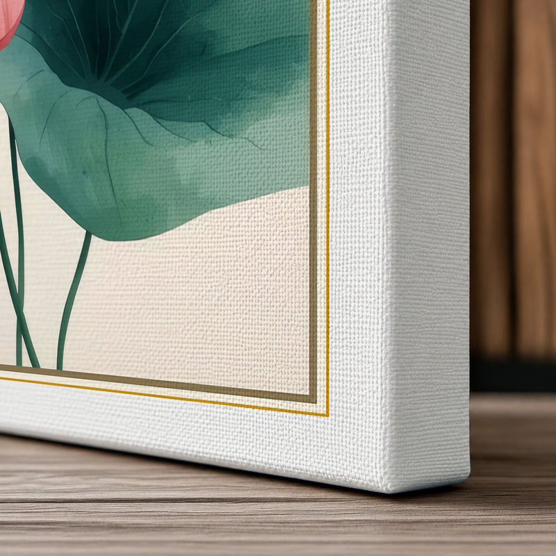 Lotus in Bloom Botanical - Wrapped Canvas, 24x16 - 61.0 x 40.6 cm, White Border