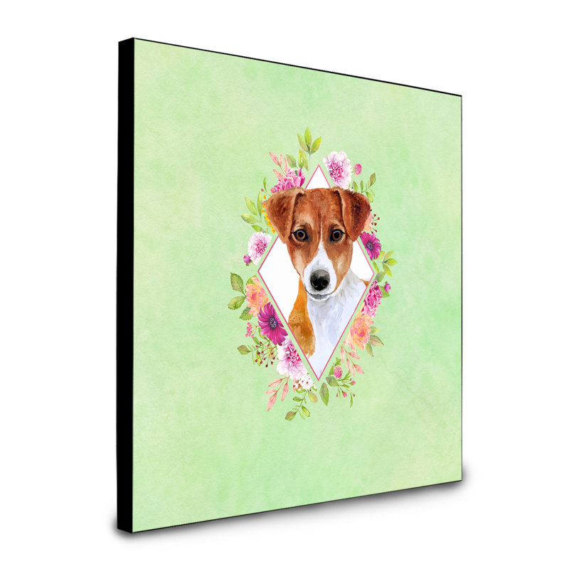 Panneau mural Dollman Flowers, Vert, Jack Russell brun