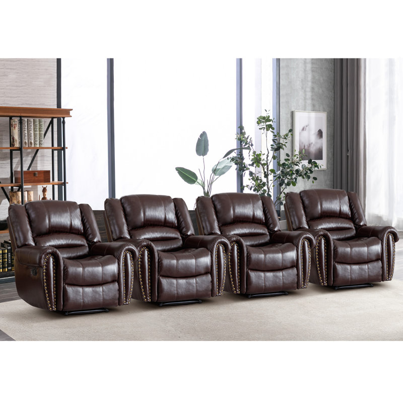 40.9'' Wide Classic Luxury and Oversized Top Faux Leather Manual Standard Recliner with Nailhead Trim (Set of 4)