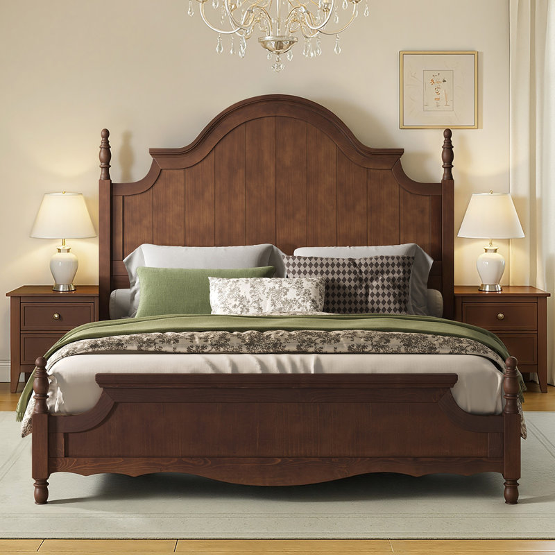 Bilal Traditional King Size Solid Wood Four Poster Bed,Walnut - King