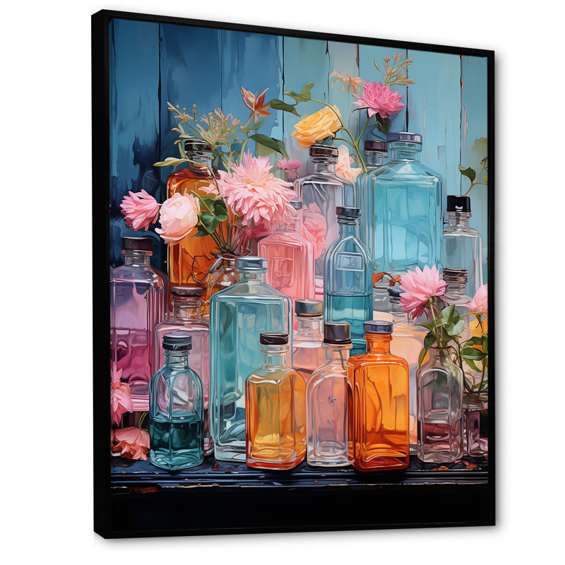 Élixir de toilette - Parfum d'art mural, H 44 po x l 34 po x P 1,5 po, Cadre flottant noir