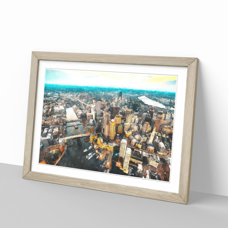 Boston Massachusetts Painting - Single Picture Frame Print on MDF, 24cm H x 33cm W x 2cm D, Oak