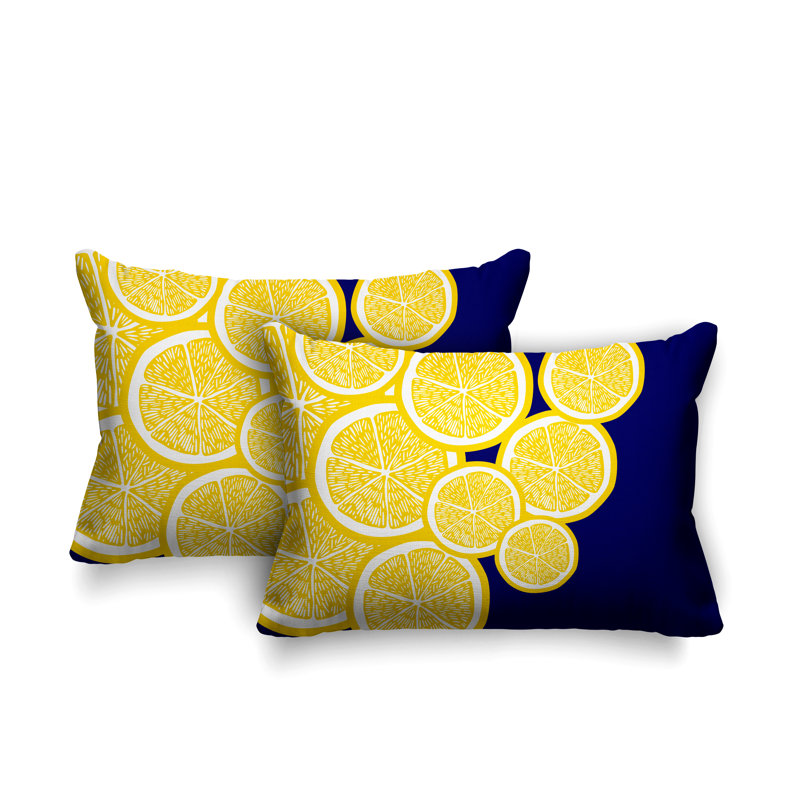 Coussin lombaire intérieur / extérieur jaune citron, Bleu marine