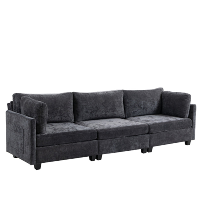 3-Seater Chenille Deep Sofa, Dark Gray