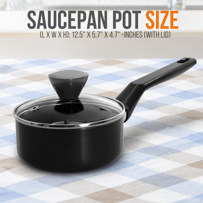 Casserole à cuisson antiadhésive de qualité supérieure avec couvercle en verre trempé transparent de 1 pte. (Fonctionne avec le modèle: NCCWA13)