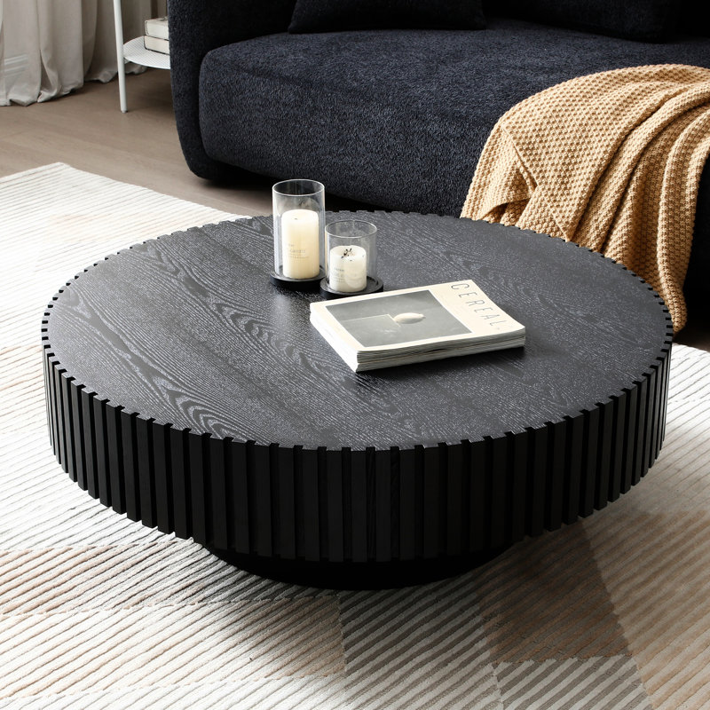 Table basse 30,76 "ronde noire compacte, style moderne pour la vie en appartement limitée Table 30,76" avec base, petits espaces