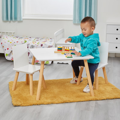  Kids White and Pine Table and 2 Chairs Set