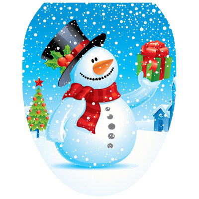 Snowman Gift Toilet Seat Decal – Toilet Tattoos Holiday Static Cling Vinyl Lid Cover Fits Round & Elongated Seats