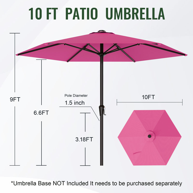 Parasol d'extérieur 10 pi avec protection contre les rayons UV UPF 50+ 10 pi, Rose