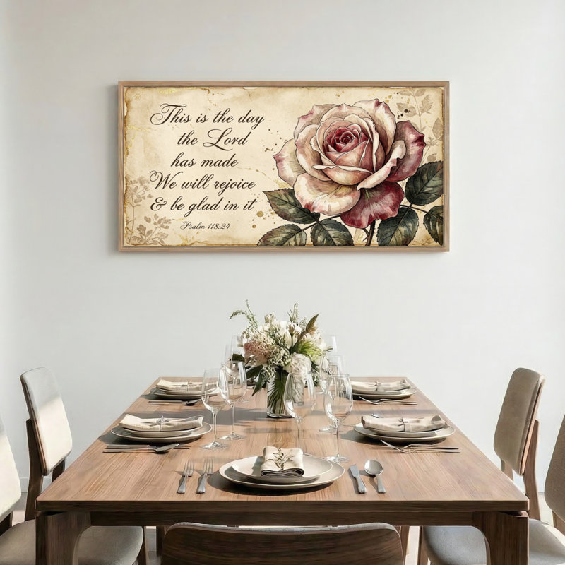«Rose Scripture», reproduction d'art sur toile encadrée, ensemble de 1 48 po x 24 po, 48 x 24 pouces