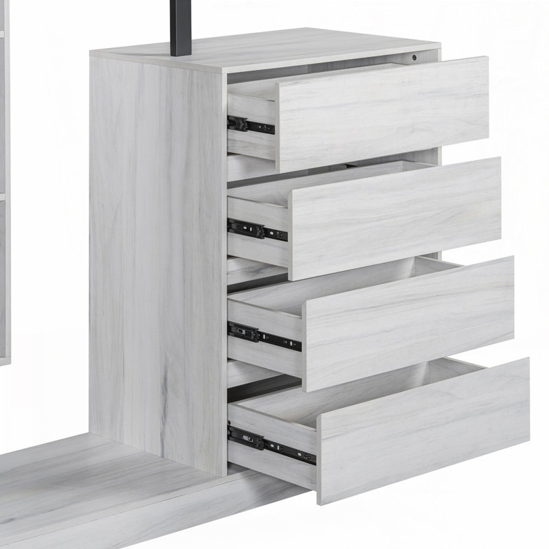 Armoire avec 4 tiroirs et 3 tablettes, Blanc