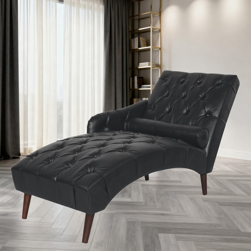 Chaise longue capitonnée en similicuir avec coussin, Noir