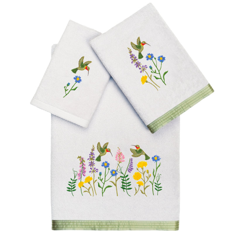 3 Piece 100% Turkish Cotton Hada Embellished Towel Set, Silver
