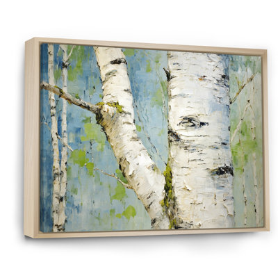 Bouleau minimaliste blanc et vert - art mural arbre