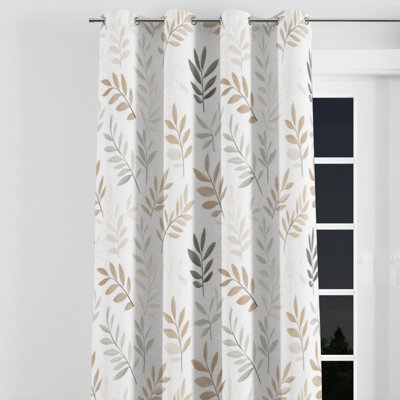Floral Window curtains - White Muted Fern Meadow Grommet Curtain - 1 Panel