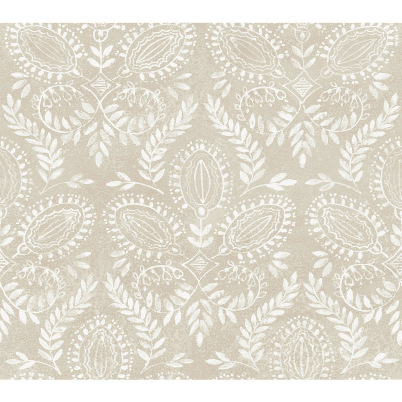 Papier peint Laurel Damask, Blanc cassé