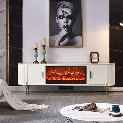 Minimalist Rock Slab Fireplace TV Cabinet