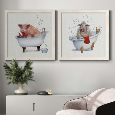 «Farm Tub Pig», ensemble de 2 peintures sur toile encadrées
