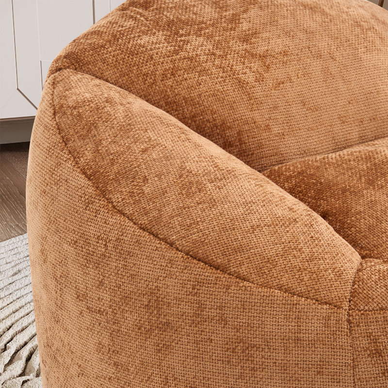 Fauteuil à billes rembourré avec repose-pieds, Chenille orange