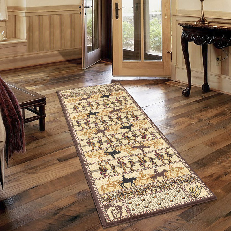Tapis tribal beige Southwest, Tapis de couloir 2 pi 7 po x 7 pi 3 po