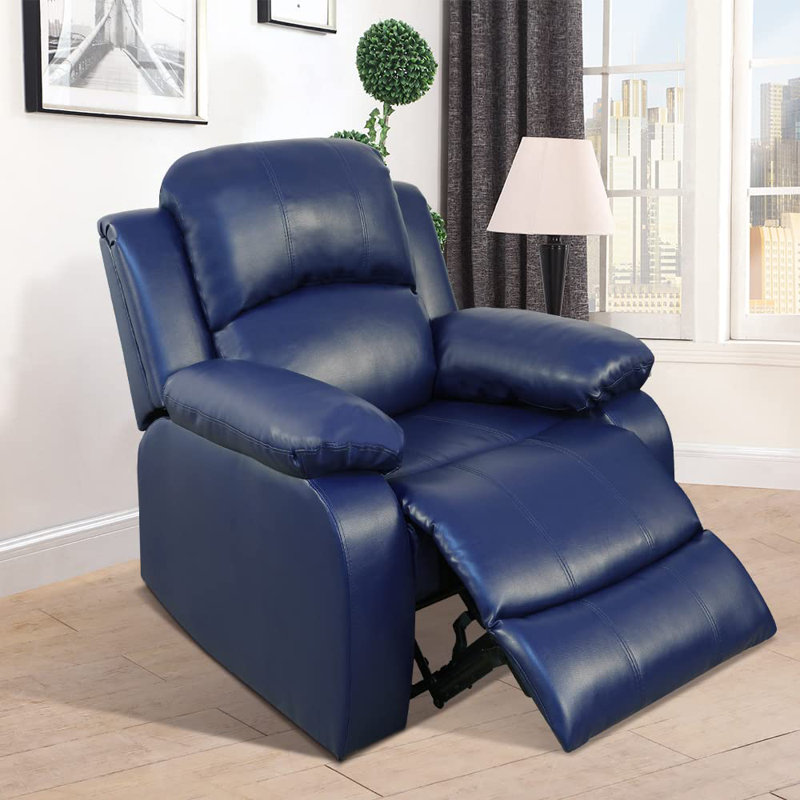 Semi Pu And Pvc Leather Recliner Chair, Blue