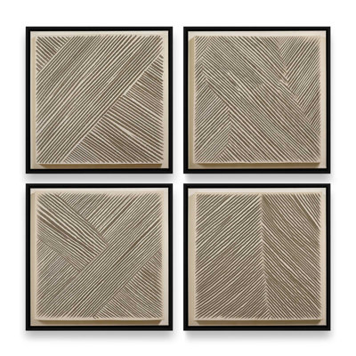 Modern Linear Illusion Set of 4 Canvas Prints in a Silver Frame,