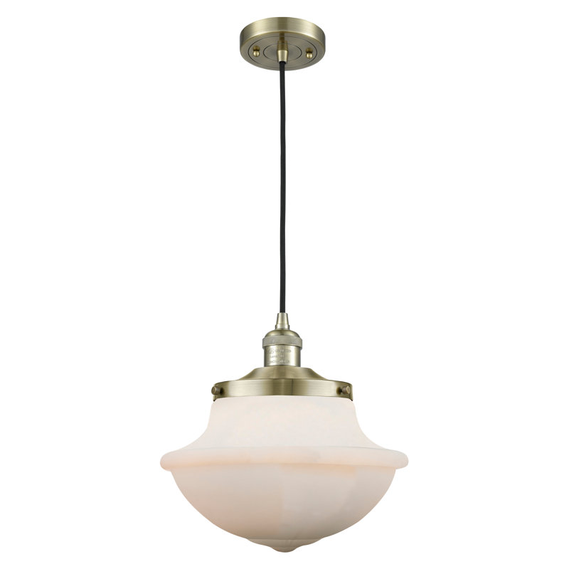 Baptiste 1 - Light Single Pendant, 6 Watt Vinage LED Bulb, Matte White, Antique Brass