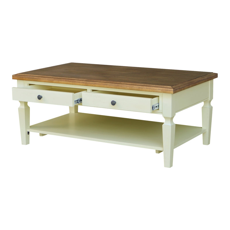 Table basse avec rangement Briseno, Hickory / blanc coquille