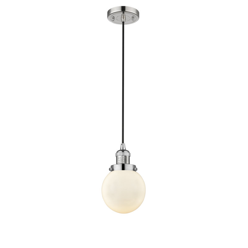 Luminaire suspendu sphère 1 lumière Zarmayr, Boîtier blanc mat, Nickel poli, Ampoule non incluse