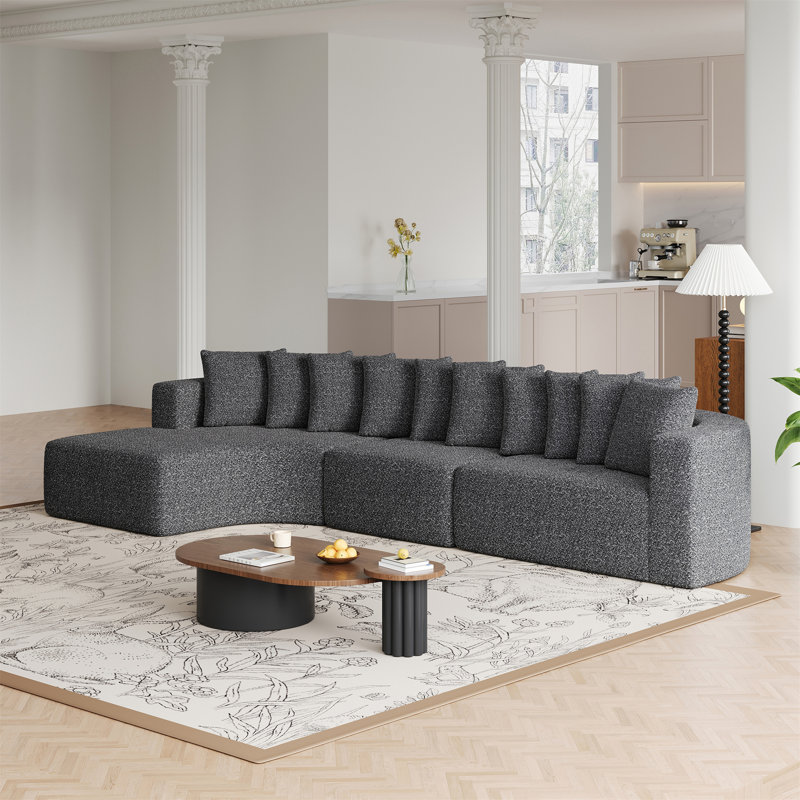 Ensemble de canapé modulaire en chenille de 131,1 pouces, Gris, Orienté à gauche (vu de face)